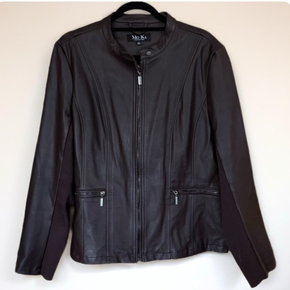 Mo-Ka By Santa Fe Faux Leather Jacket In Brown. XL. Sold by Coldwater Creek - Picture 1 of 10